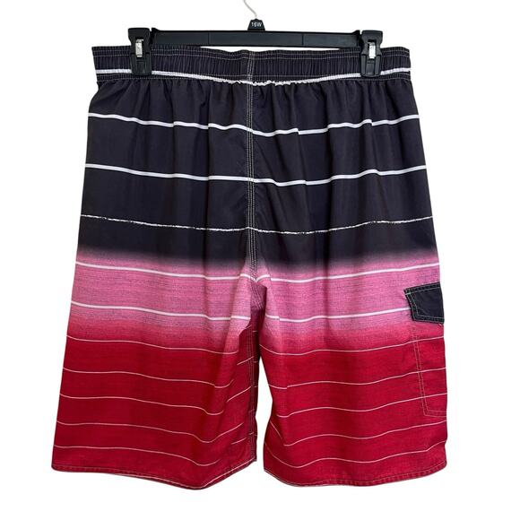 Unitop | Red Pink Colorblock Lined Swim Trunks Size 38 Striped Drawstring - Picture 4 of 6